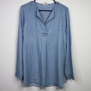 J.Jill Shirt Womens M Tall Denim Chambray Long Sleeve Popover Coastal Minimalist